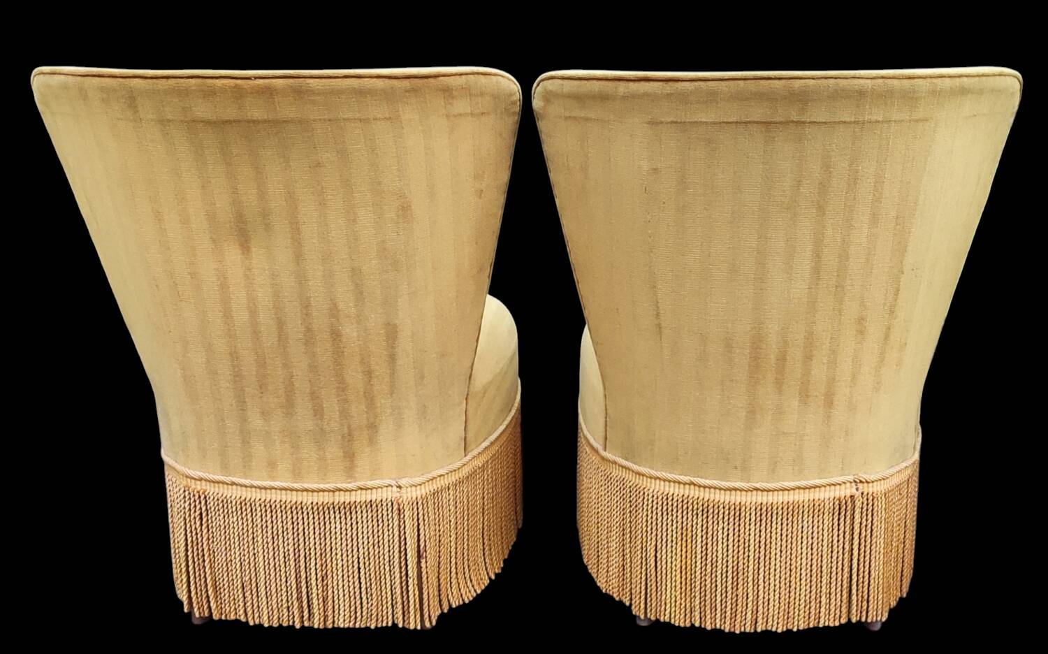 Pair of old toad armchairs with pouffe footrest