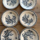 6 antique dessert plates, ironstone Gien Chardons