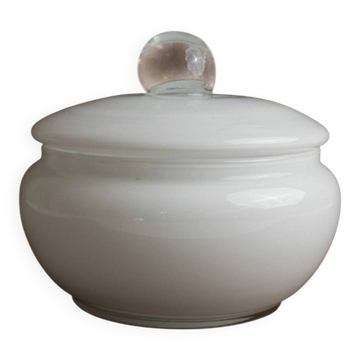 Vintage Murano bonbonnière with lid - white and transparent, timeless - Italy 1970s - table decoration, glass art, retro gift idea