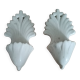 Pair of Quimper white earthenware fonts signed