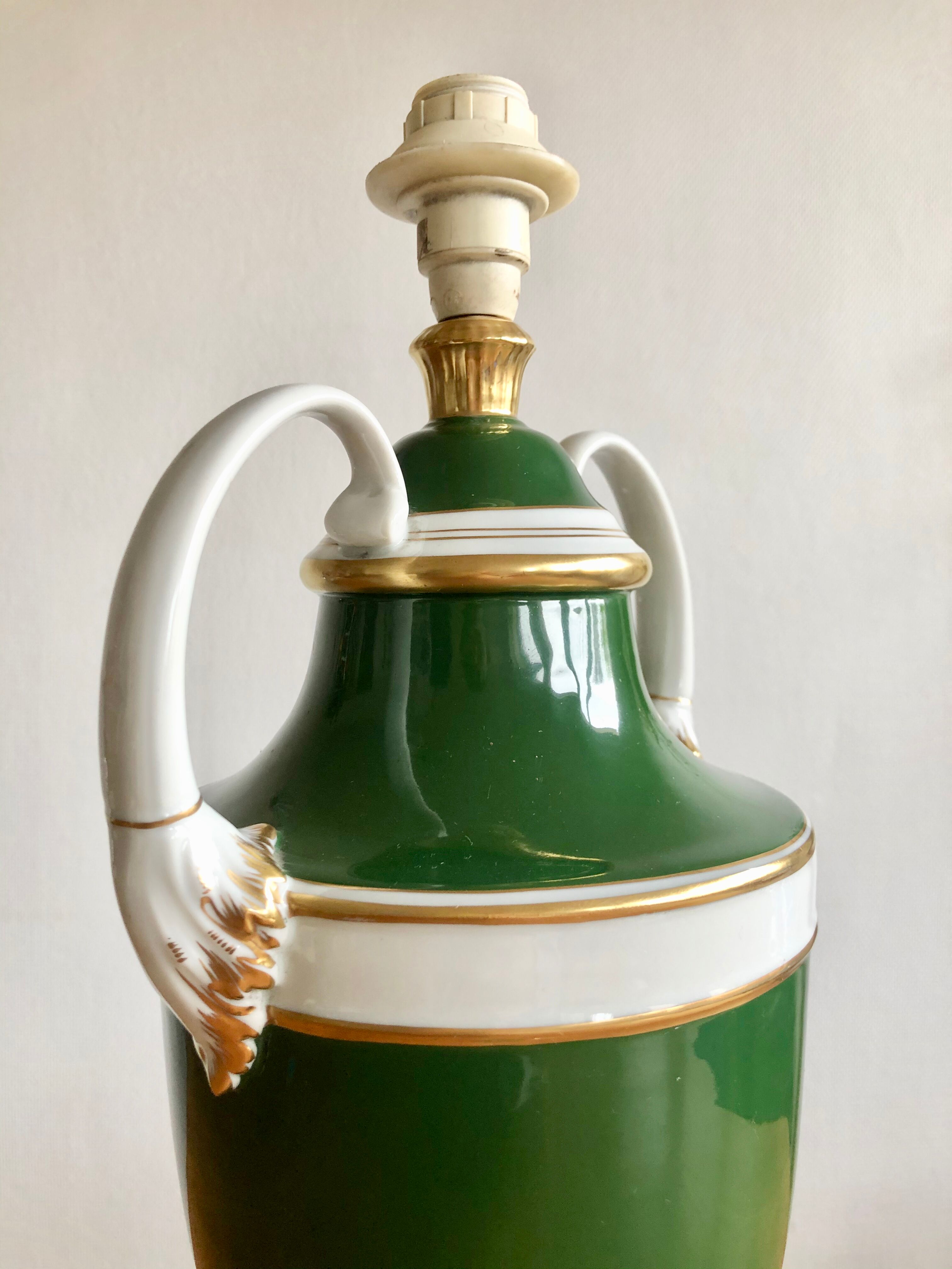 Green and gold ceramic amphora lamp foot