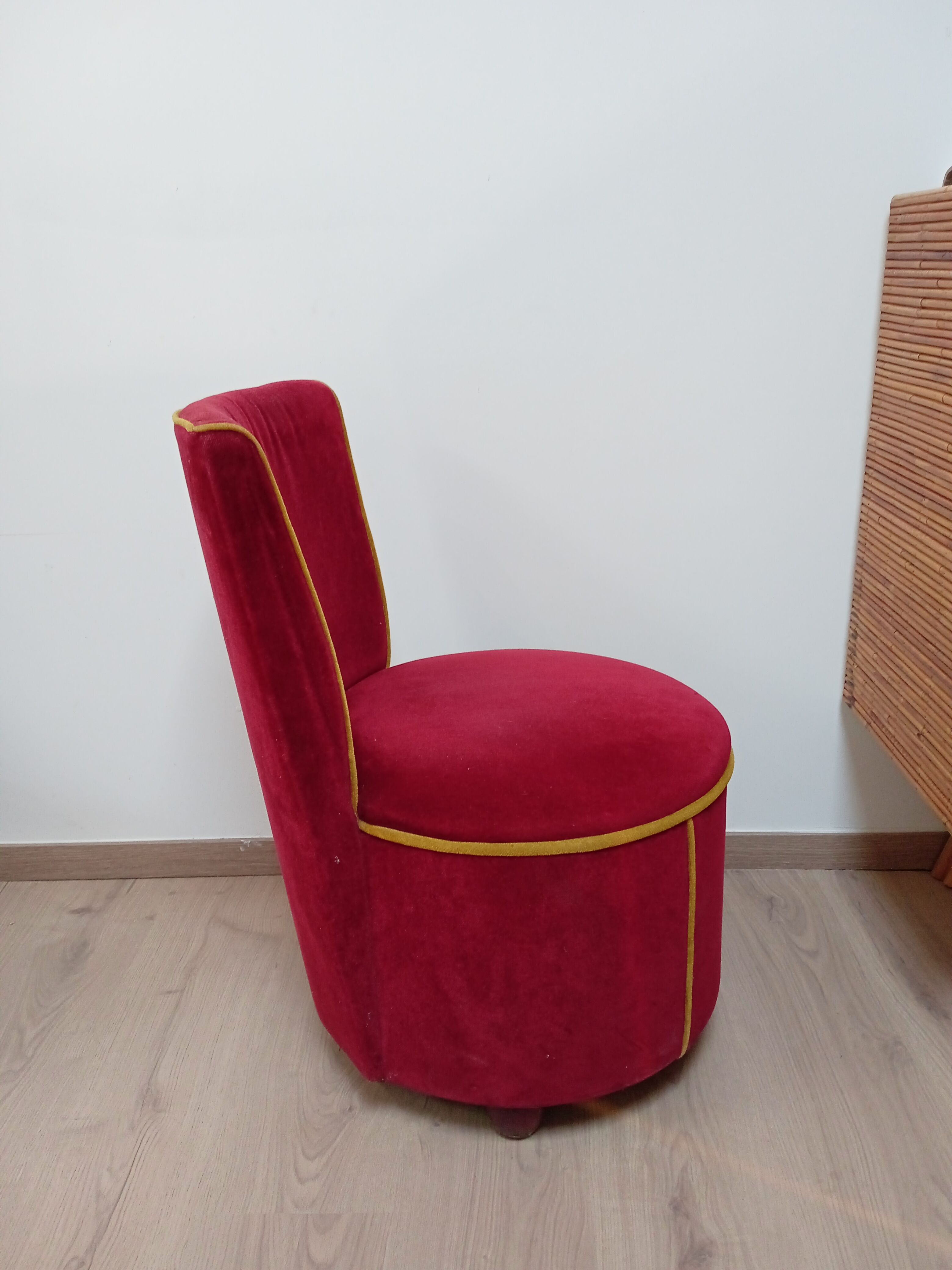 Pair of cabaret armchairs red velvet gold border