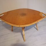 1960s rattan and wood coffee table
