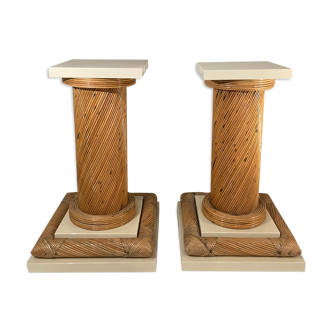pair of columns in rattan and laque