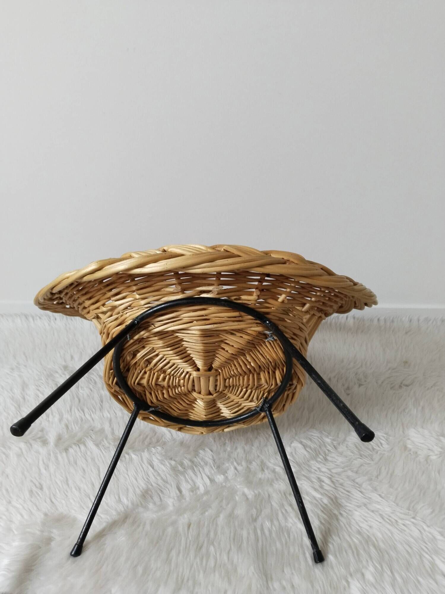 Children's rattan basket armchair, metal compass legs (n2)