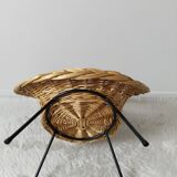 Fauteuil corbeille enfant en rotin, pieds compas métal ( n2)