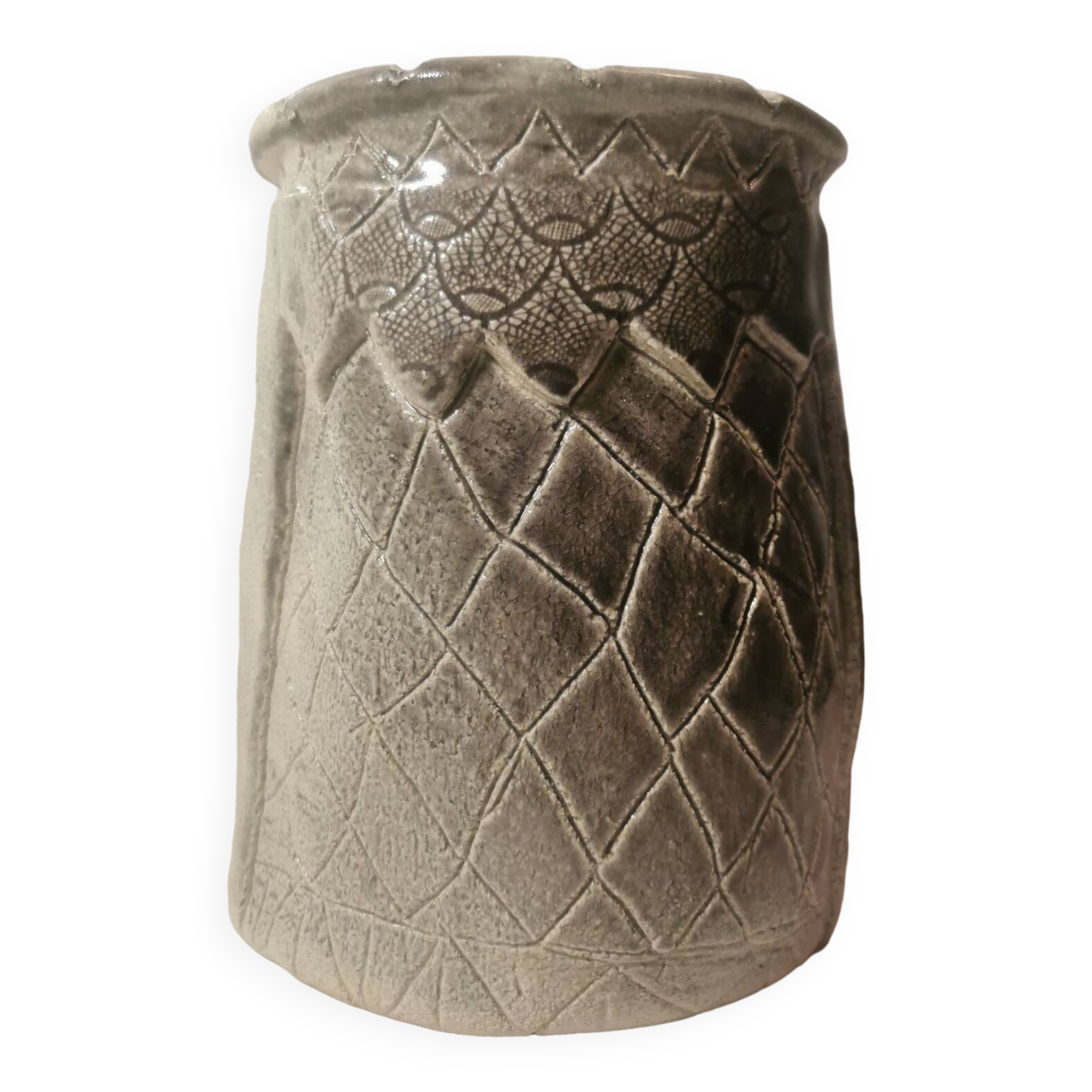 Ceramic vase or pot in gray beige color