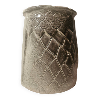Ceramic vase or pot in gray beige color