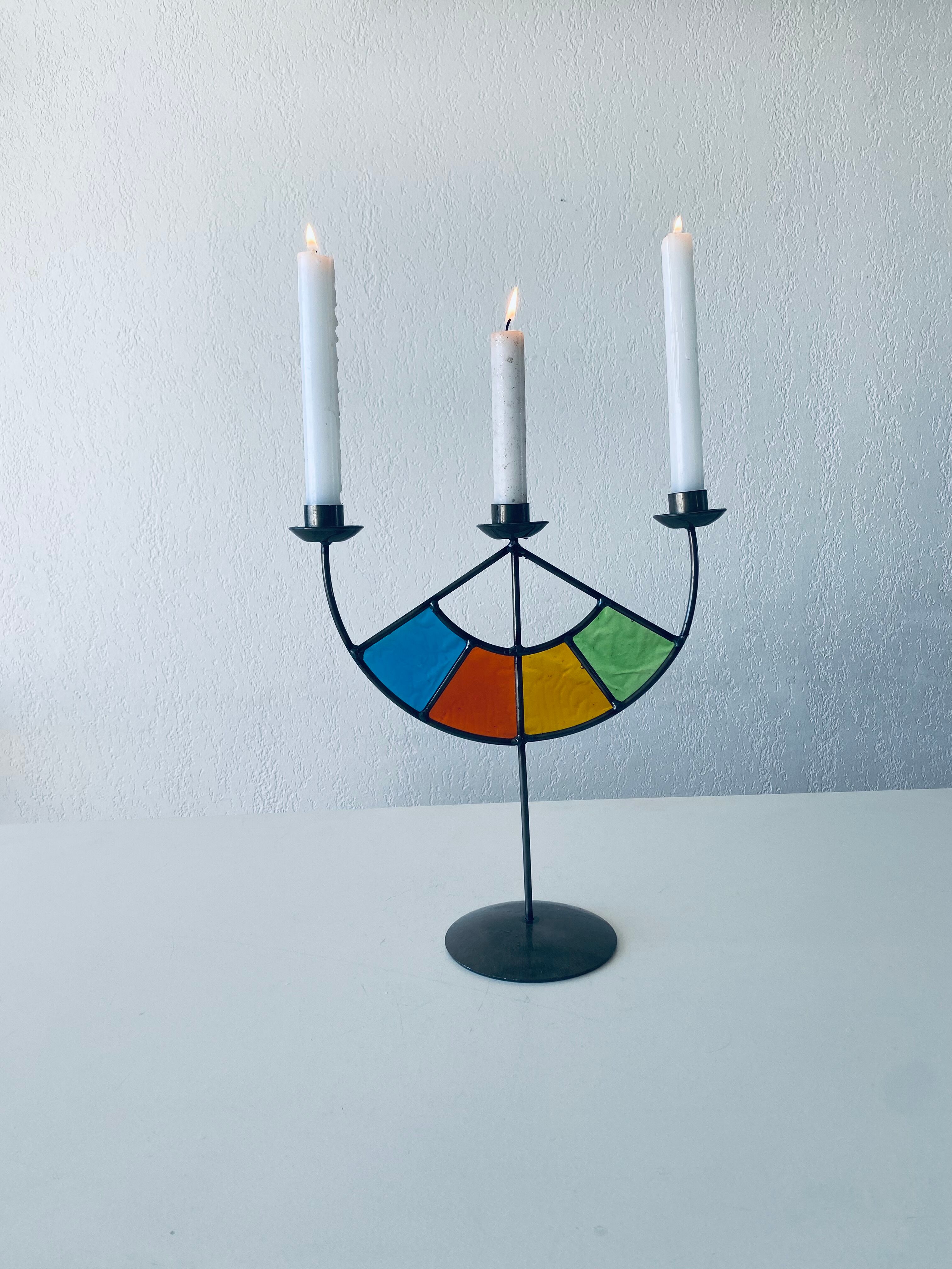 Colorful stained glass candle holder