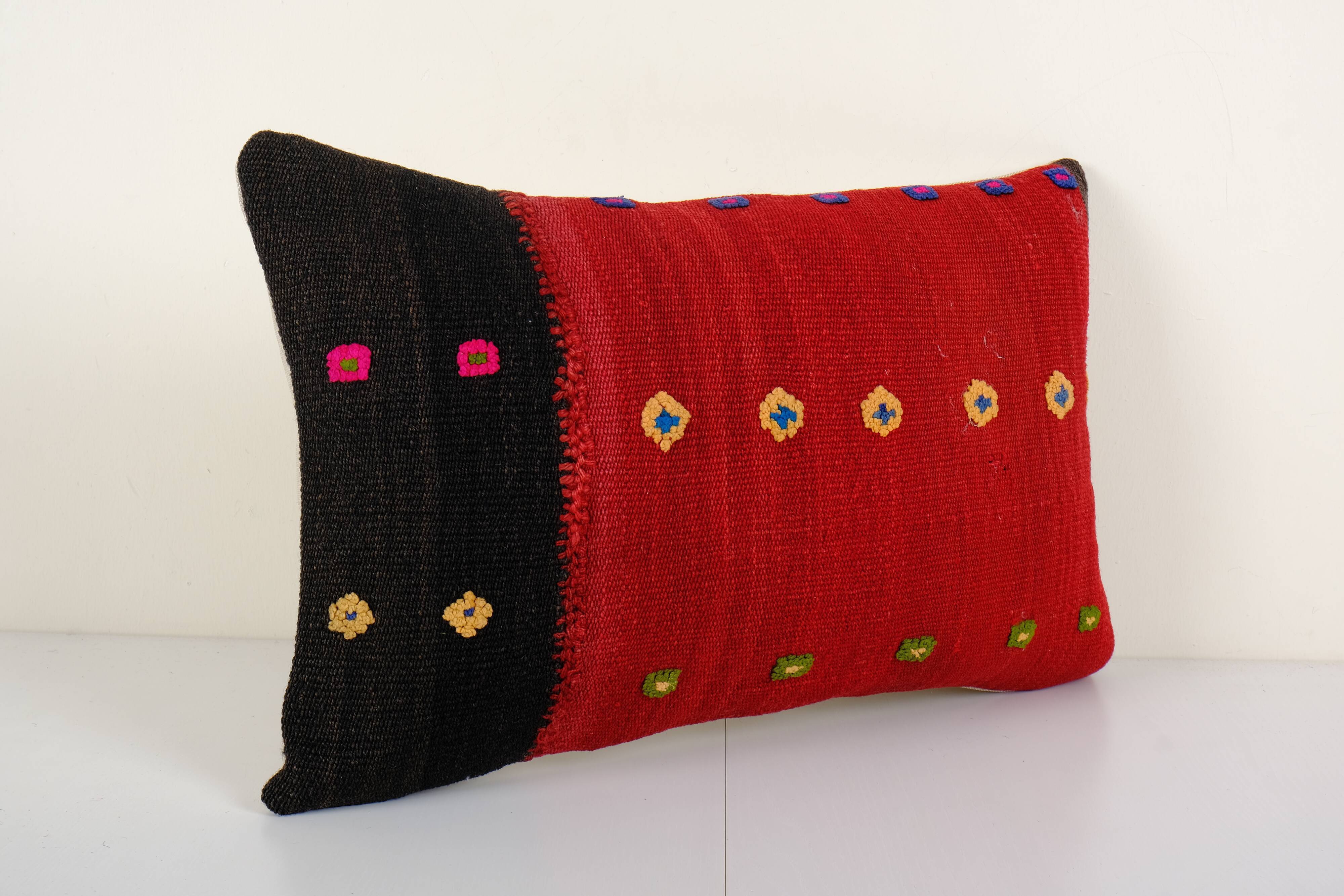 1960s vintage red organic kilim perde pillow case