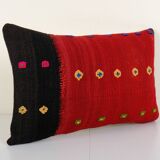 1960s vintage red organic kilim perde pillow case