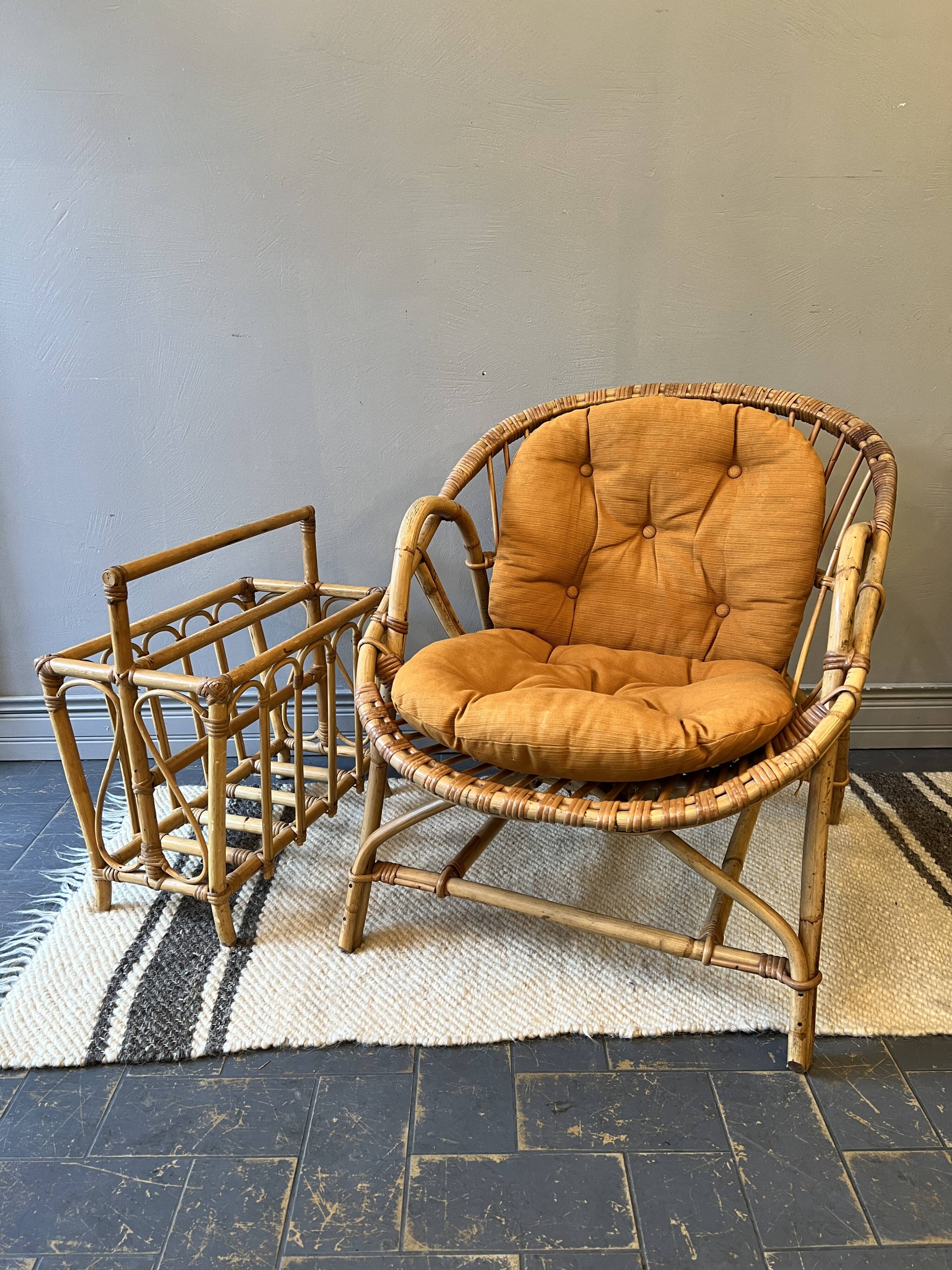 Fauteuil corbeille en rotin avec son coussin