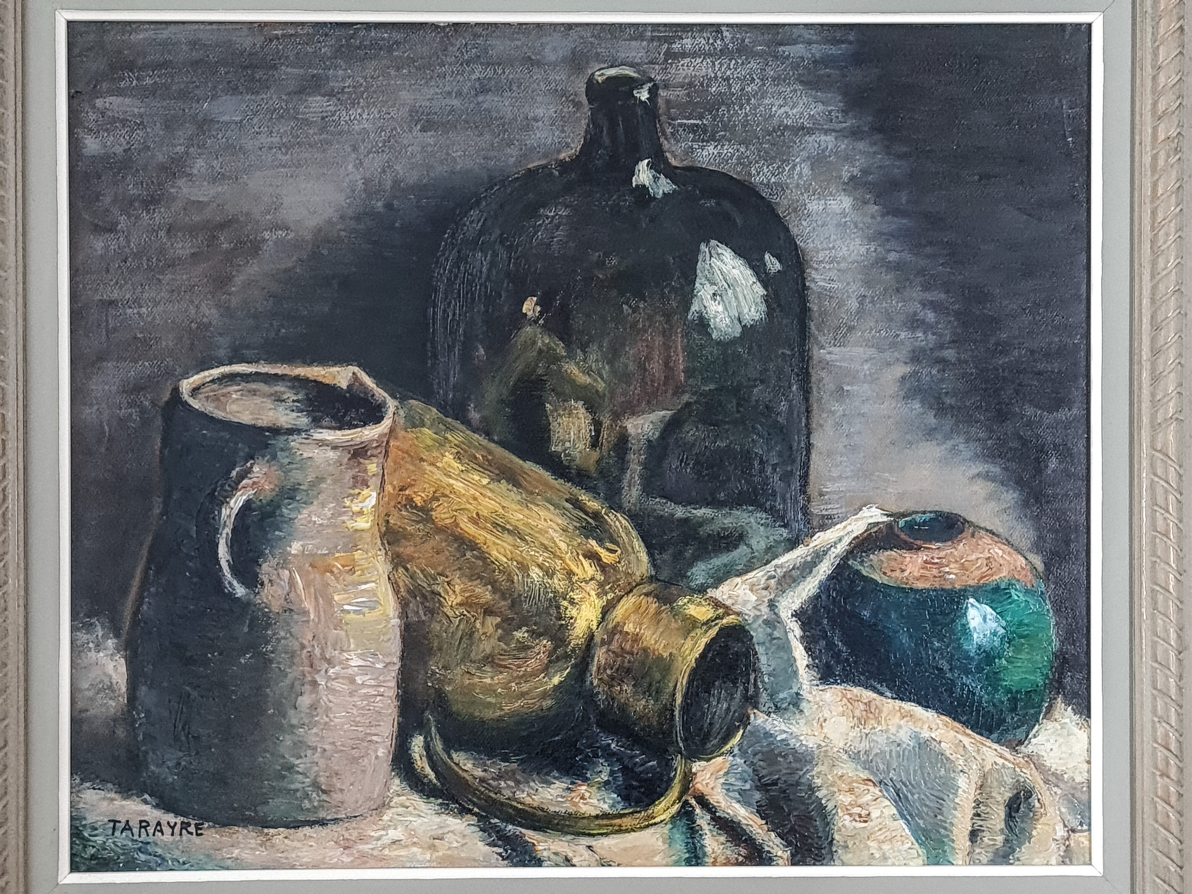 Still life signed Tarayre dated 1953, beautiful carved wood frame 78x90 cm SB