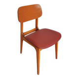 Vintage Beech Wood Dining Chair: Red Faux Leather, Made in Yugoslavia