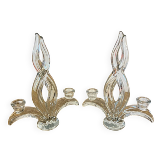 Paire de bougeoirs en cristal de Vannes