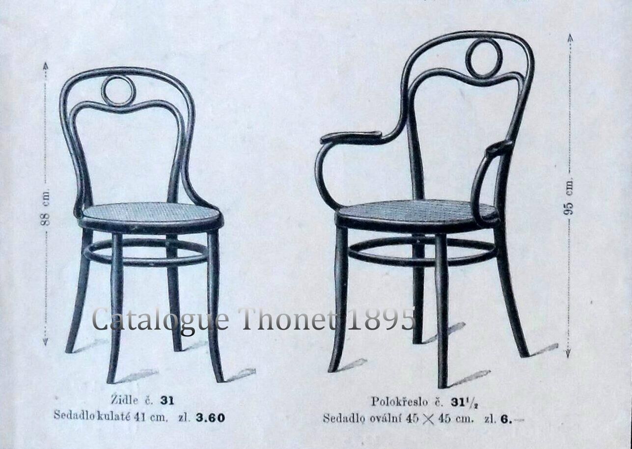 Set of 2 Thonet chairs N°31, 1885, antique cannages