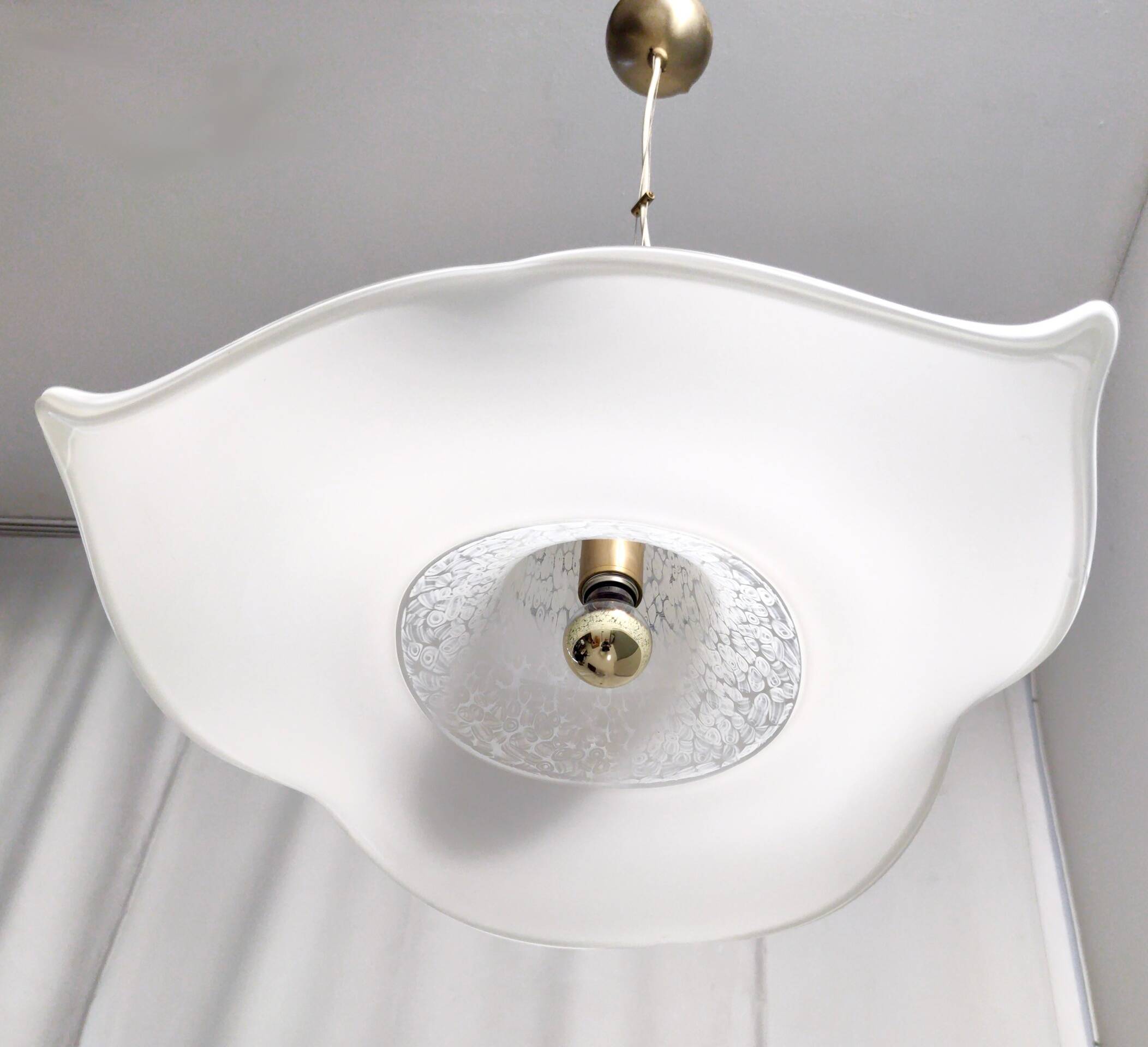 White Murano Glass Pendant Marked La Murrina, Italy, 1980s