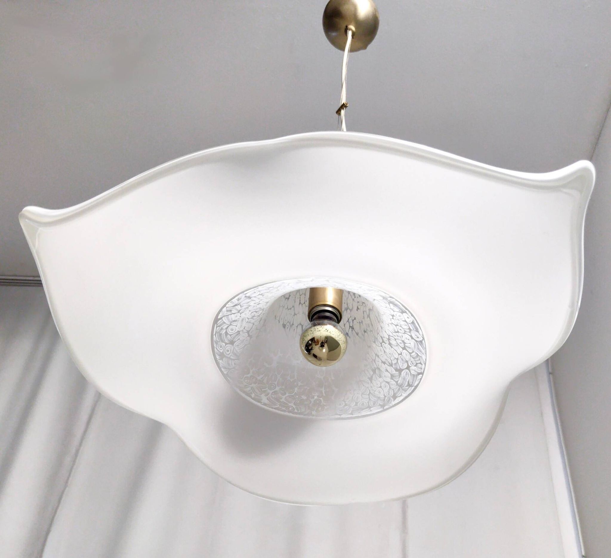 White Murano Glass Pendant Marked La Murrina, Italy, 1980s