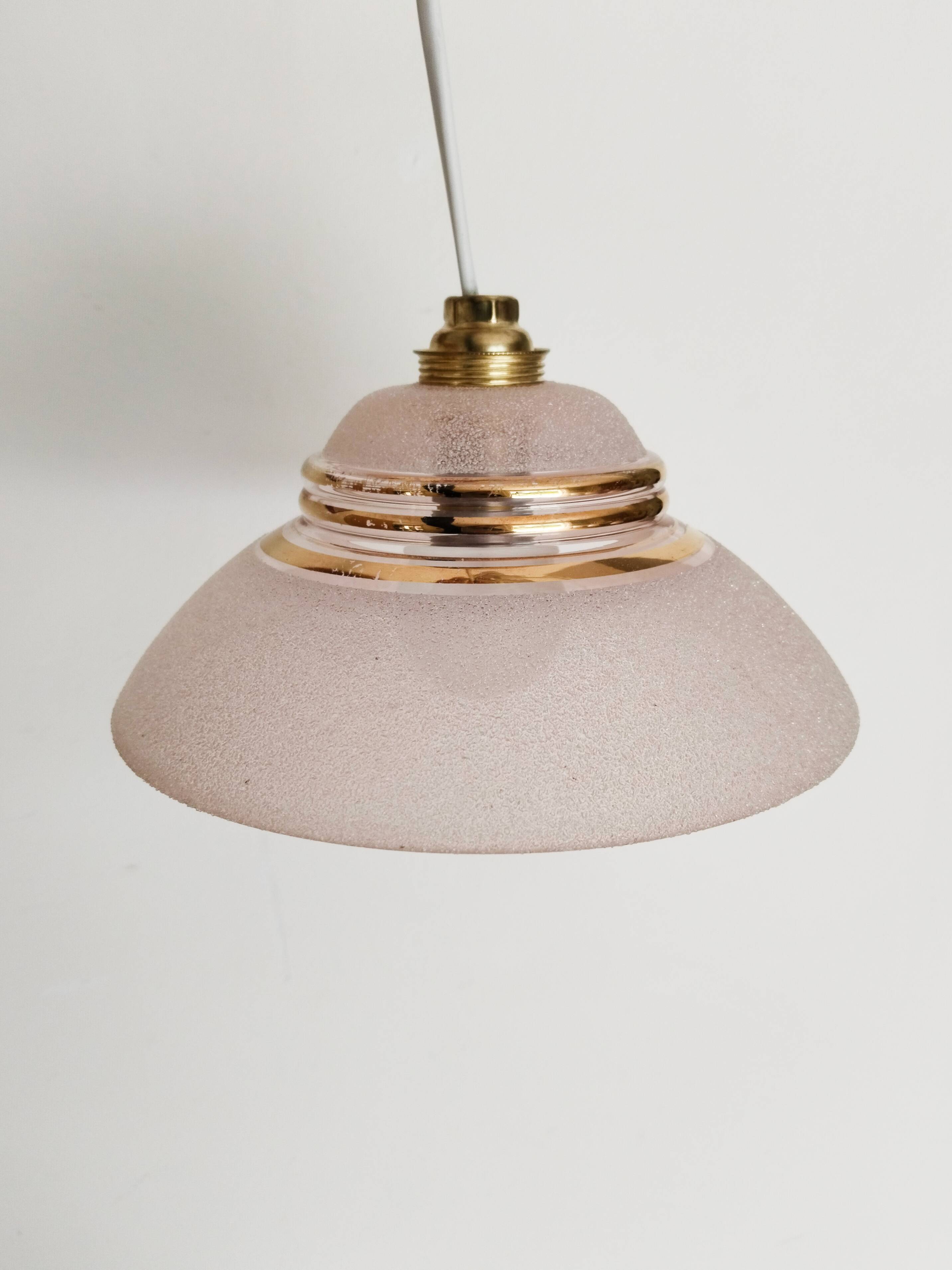 Suspension in pink and gold granite glass, portable lamp