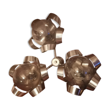 Lustre chrome fleurs 3 boules 1970