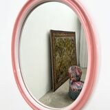 Large oval pink ceramic mirror (76cm) – vintage Italian design