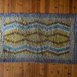 Mid-century Modern High Pile, Yellow, Aquamarine & Grey Rya Rug, Sweden, 1960s