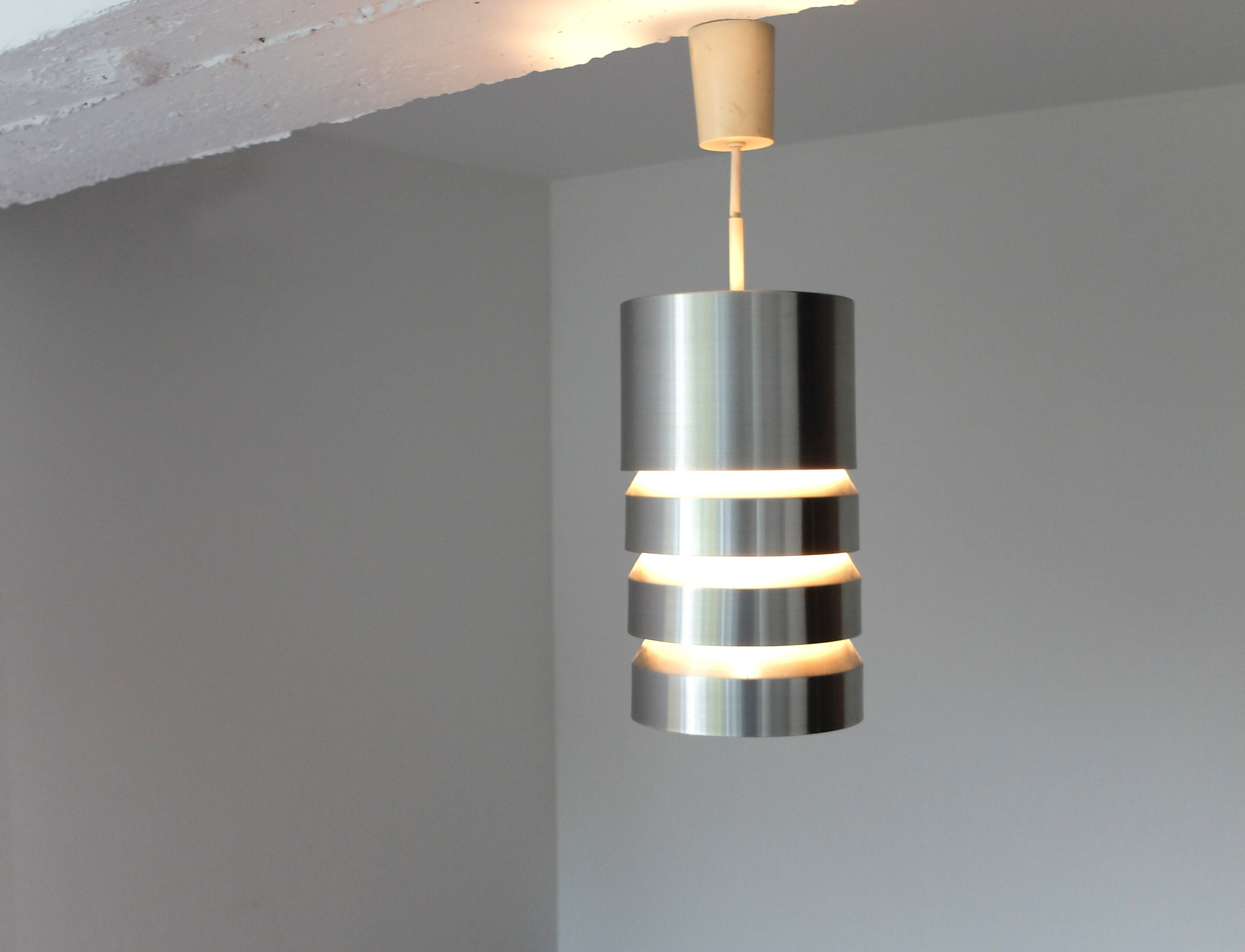 Brushed Aluminum hanging lamp, Germany, 1960s