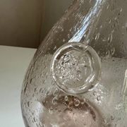 Biot water or wine carafe, pink bubble glass