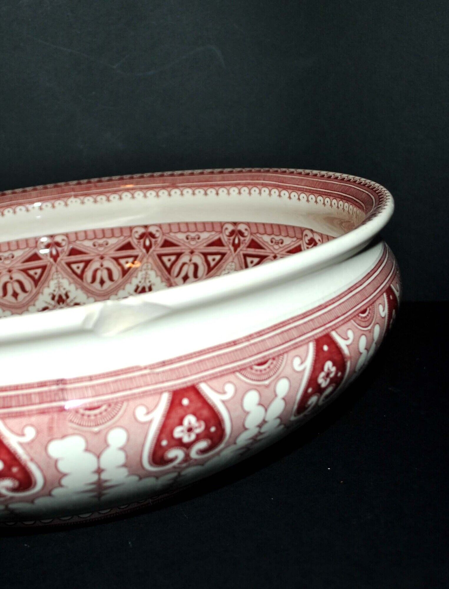 Salad bowl planter in earthenware sarreguemines u&c arabesque red calcutta