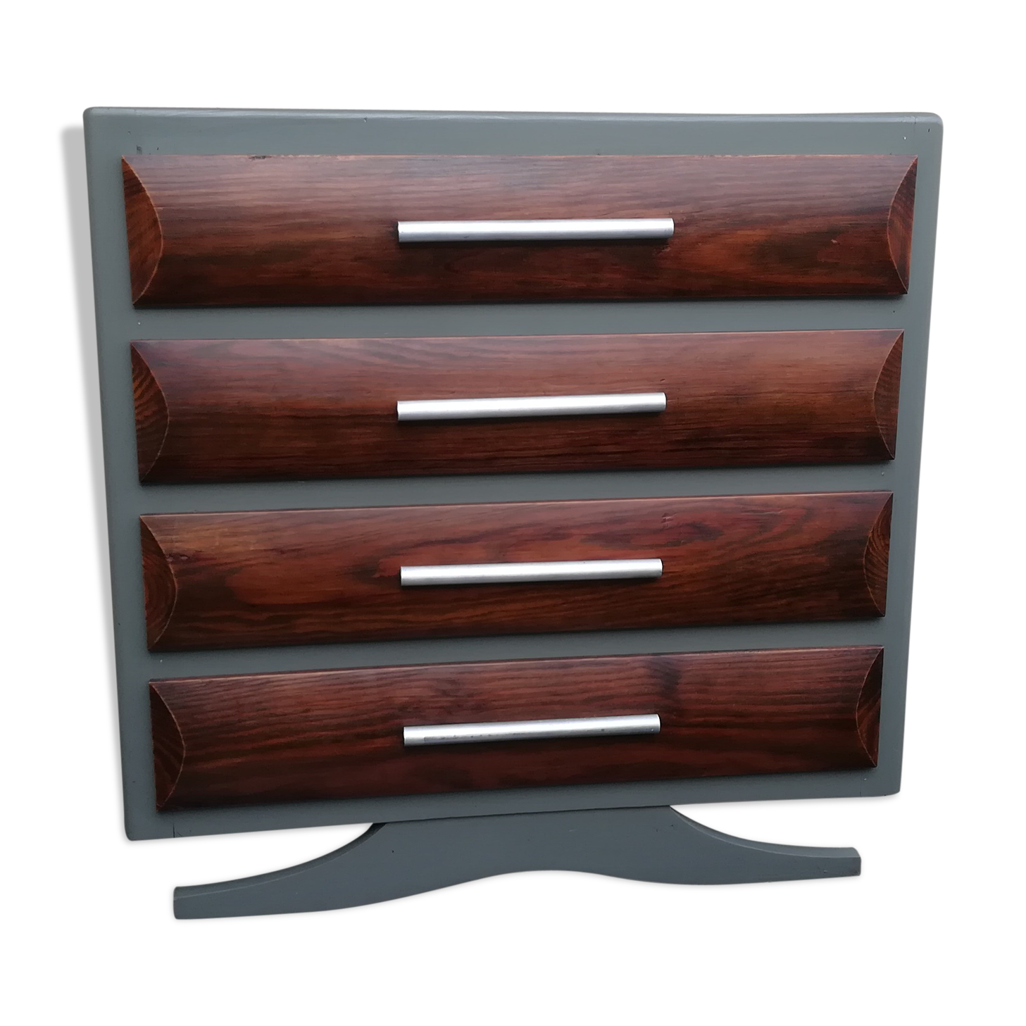 Gray chest of drawers wooden drawers year 1950 foot mustache shape