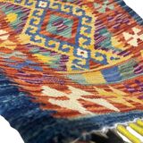 Afghan kilim rug in multicolored wool, geometric patterns