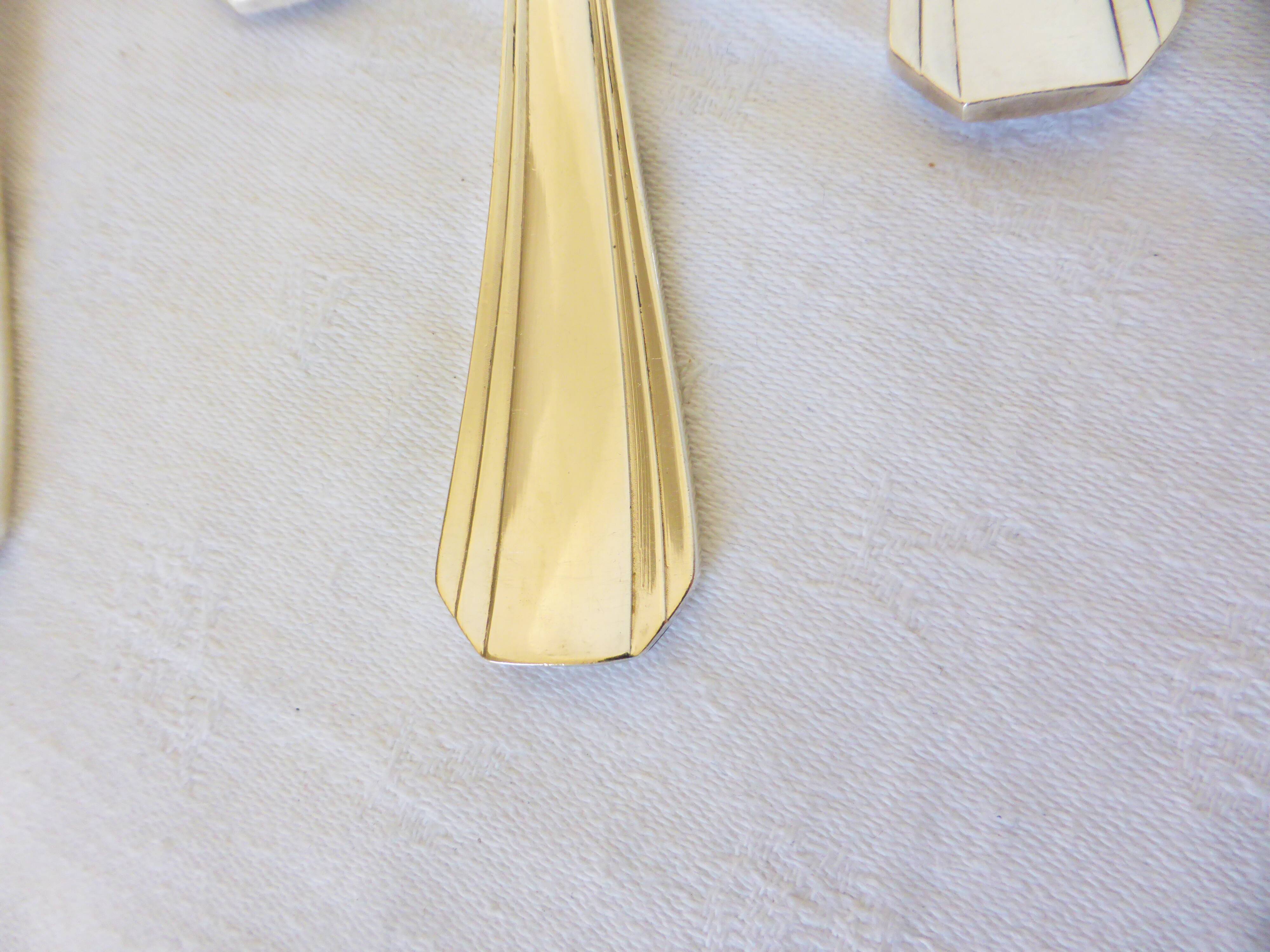 6 Christofle Art Deco Style Silver Plated Soup Spoons 2106255