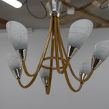 Mid-Century Wood & Glass Chandelier by Dřevo Humpolec, 1960s