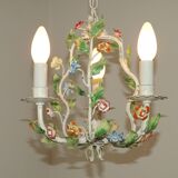 Romantic Vintage Italian Metal 3 Light Cage Chandelier Circa 1930s/40s