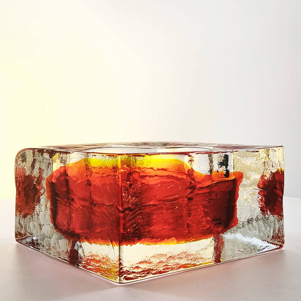 1960s Big Handcrafted Square Ashtray in Uranium Murano Glass by Mandruzzato