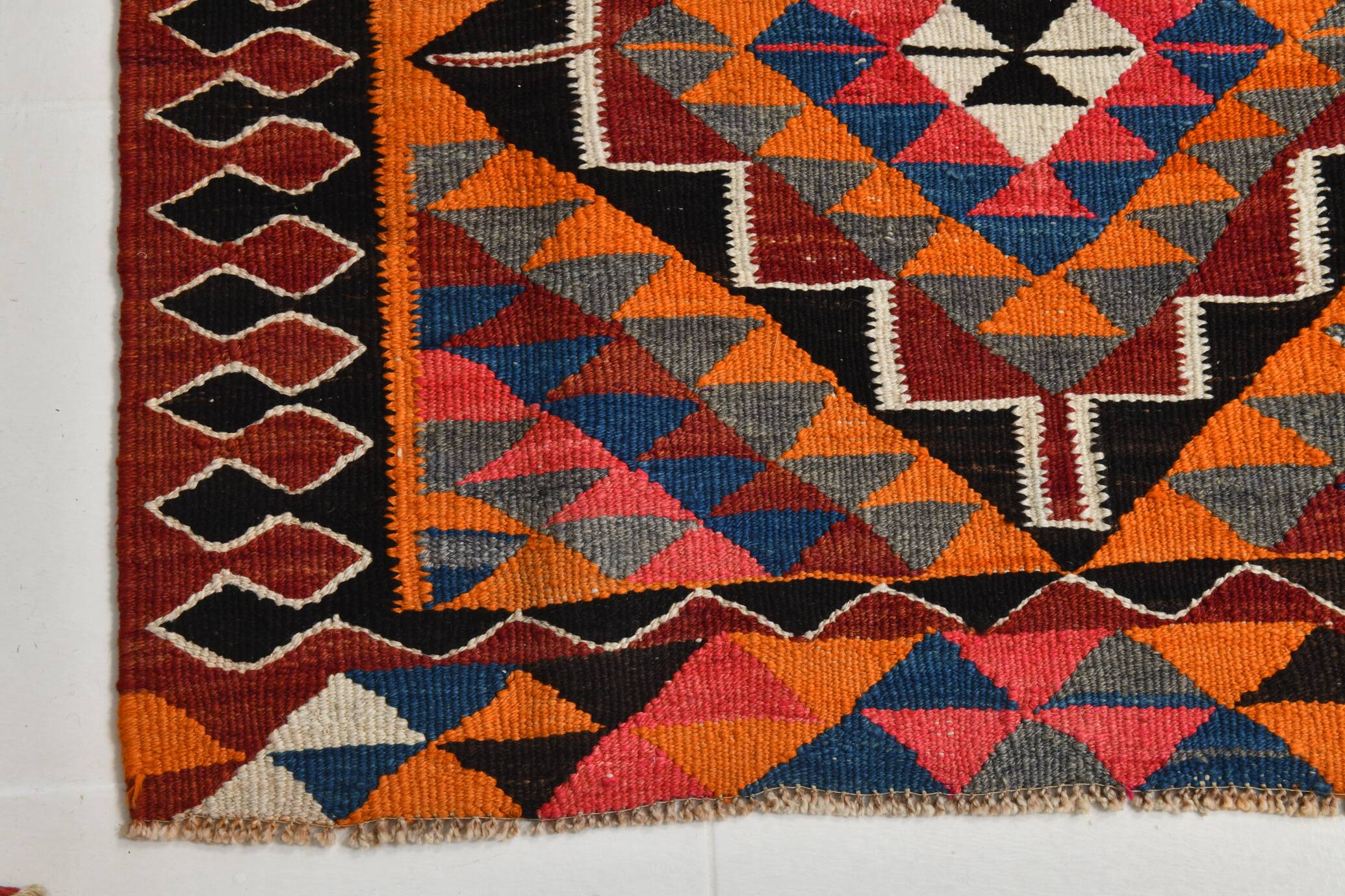 Red & Orange Oriental Kilim Runner Rug, 105x340Cm