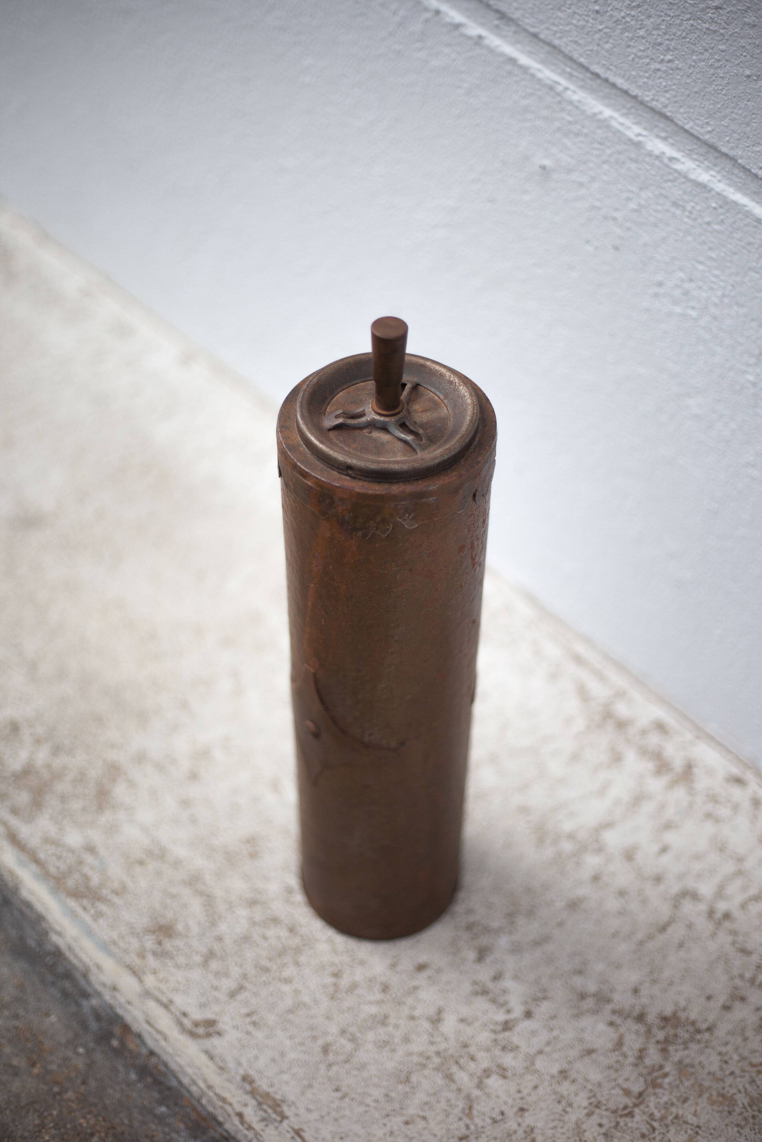 Vintage standing ashtray, push ashtray, brutalist ashtray, metal ashtray, end of sofa