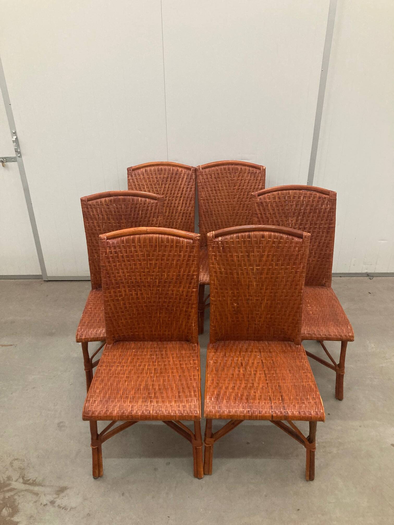 Vintage tropical boho rattan dining chairs