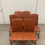 Vintage tropical boho rattan dining chairs