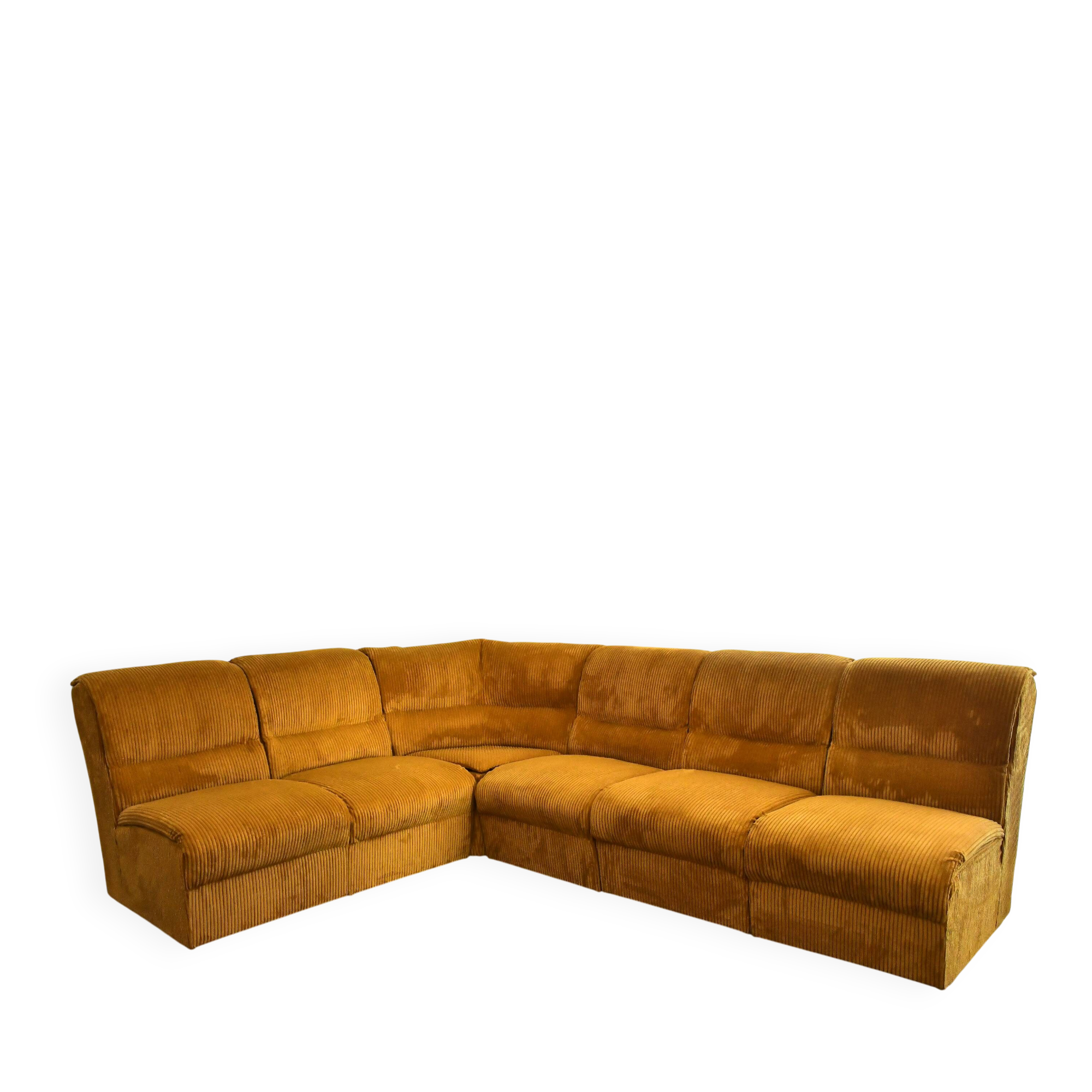 Yellow corduroy corner modular sofa, 1970s, set of 6