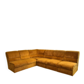 Yellow corduroy corner modular sofa, 1970s, set of 6