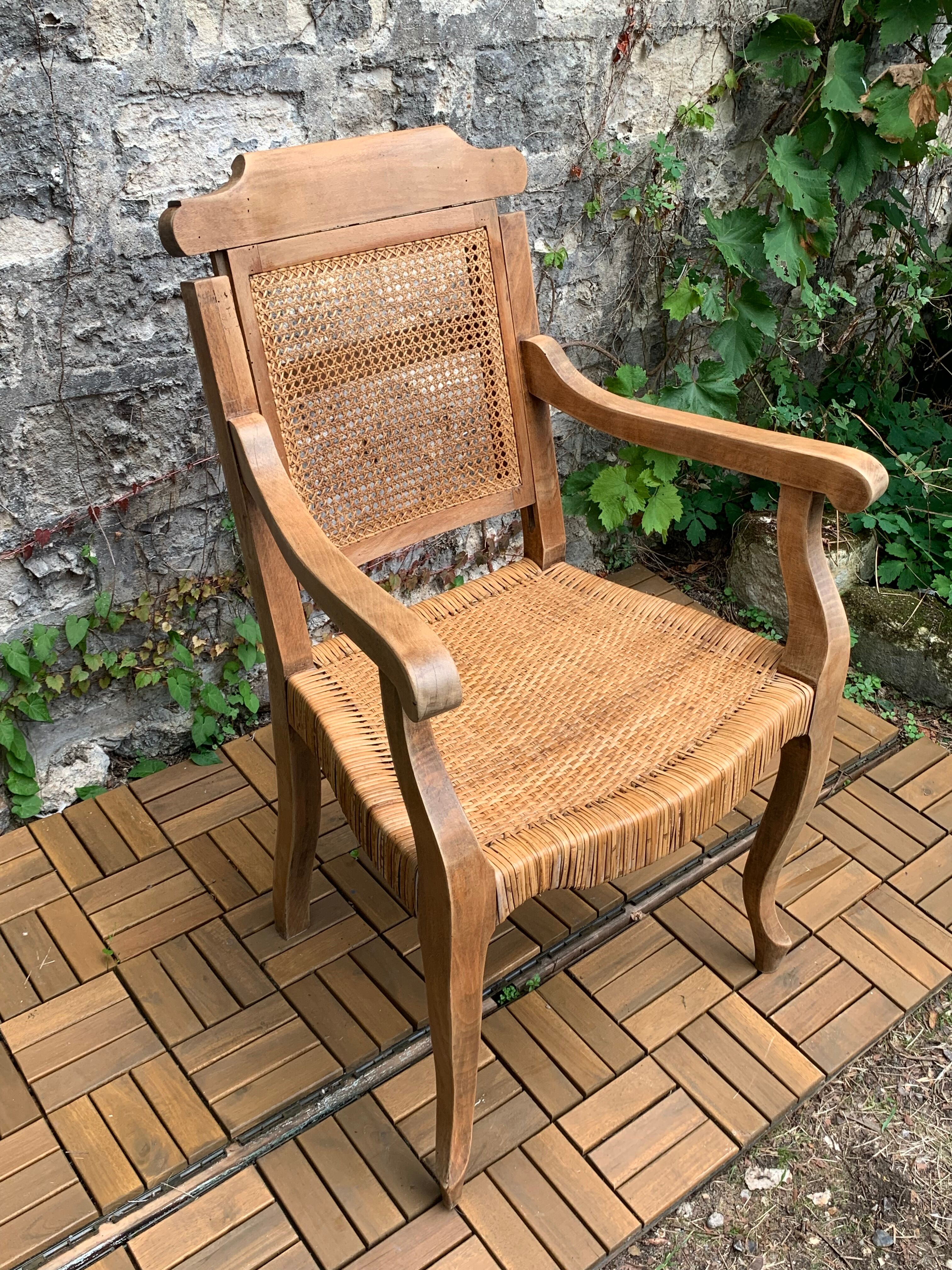 Barber's armchair in wood cannage and straw 1900