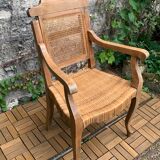 Barber's armchair in wood cannage and straw 1900