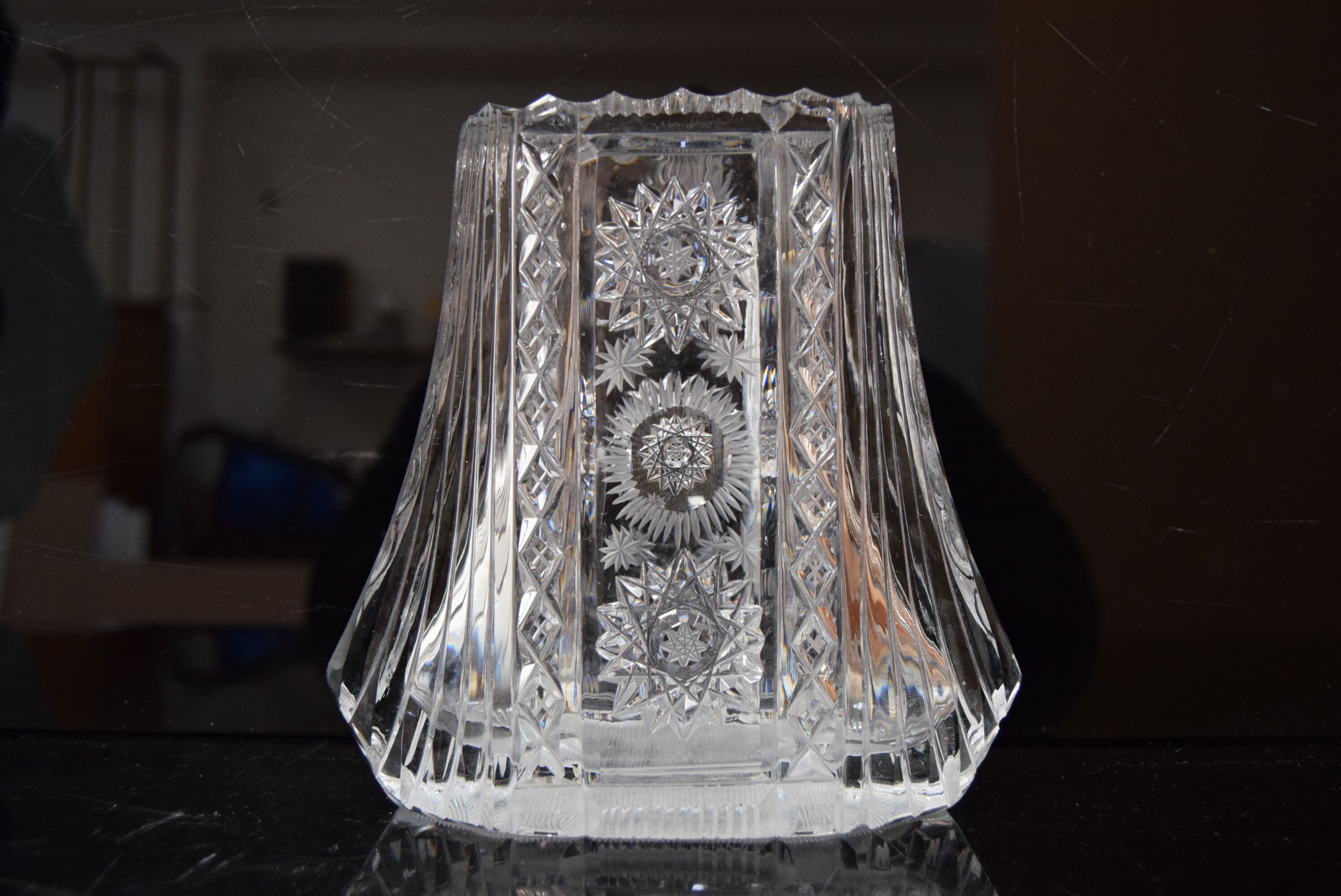 Vase,cut crystal glass,bohemia in the 1960's.