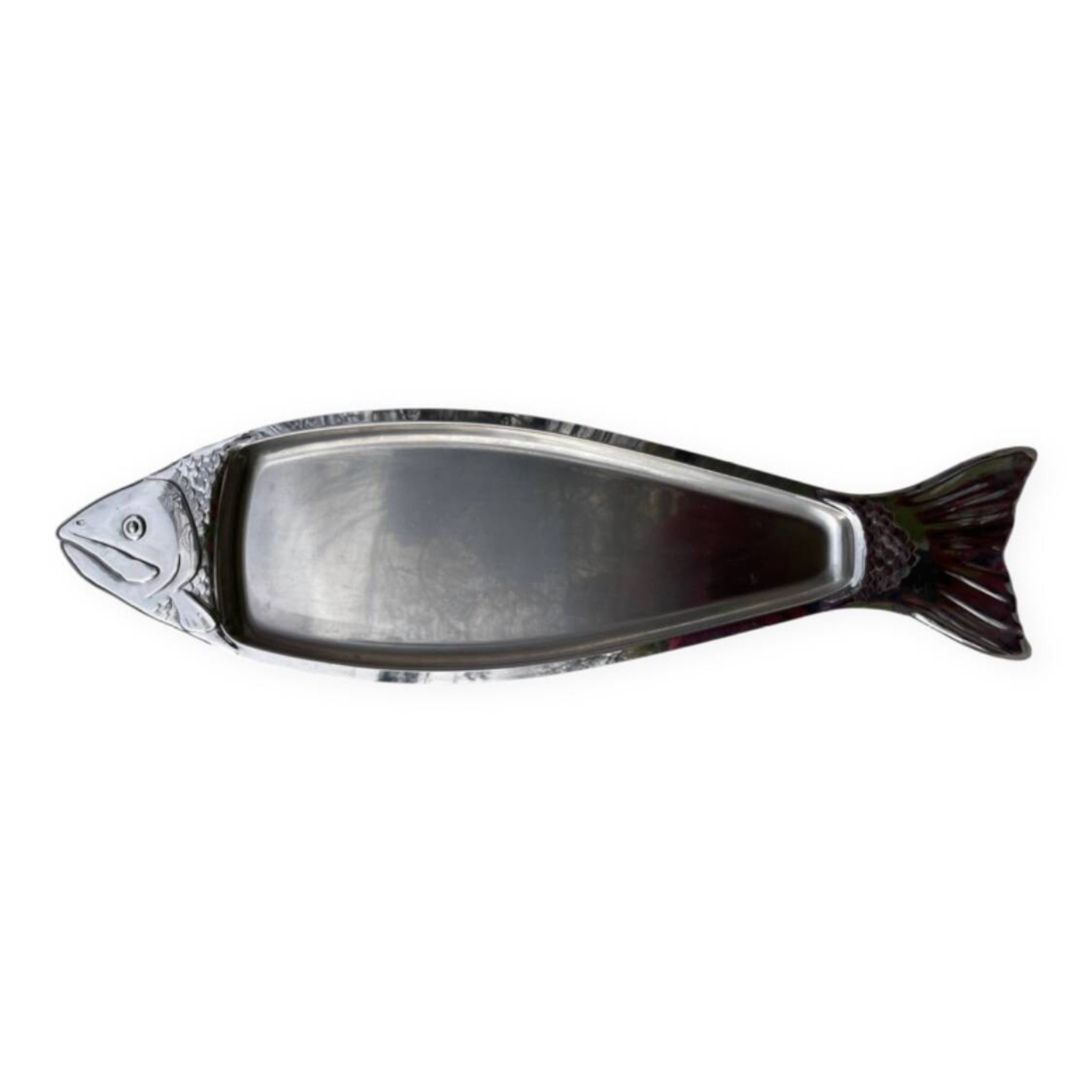 Large stainless steel fish platter signed Jean Couzon