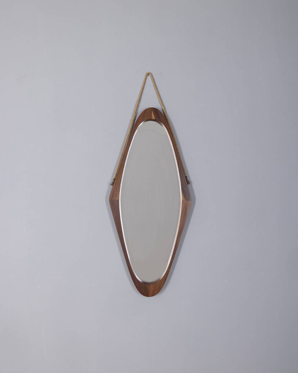 Vintage 1960s oval wooden wall mirror, Italian design