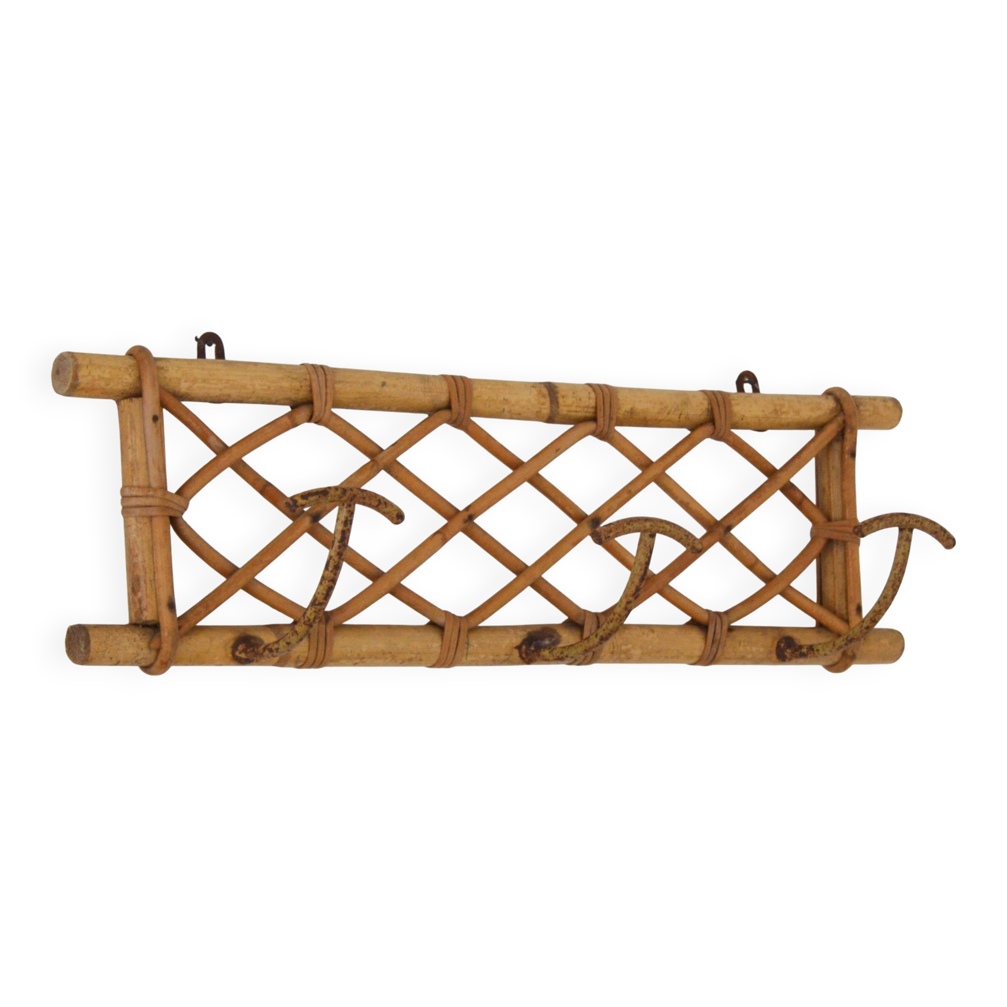 Vintage 1960s rattan coat rack