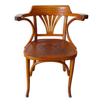 Art Nouveau office chair with curved wood attributed to J&J Kohn, 704 1/2 4V