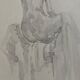 Painting signed monochrome sepia watercolor “female model in the workshop”