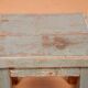 Old small workshop bedside table in Burmese teak original blue patina / ideal in fifth wheel p
